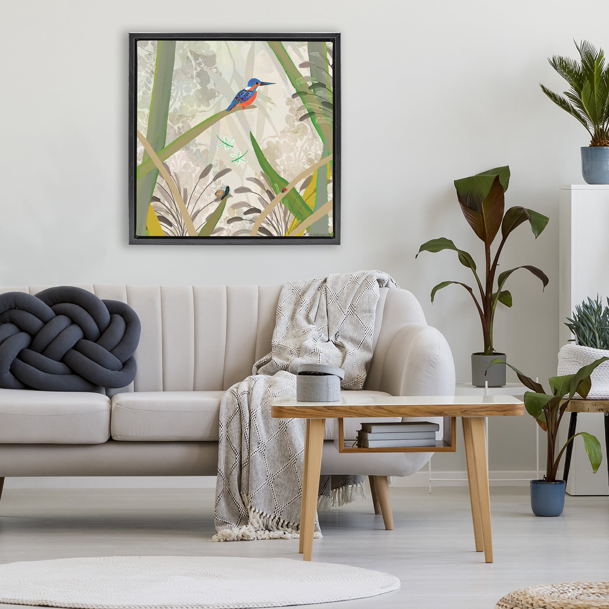 Stupell Industries Kingfisher Among Branches Black Framed Floater Canvas Wall Art, design by Kay Widdowson