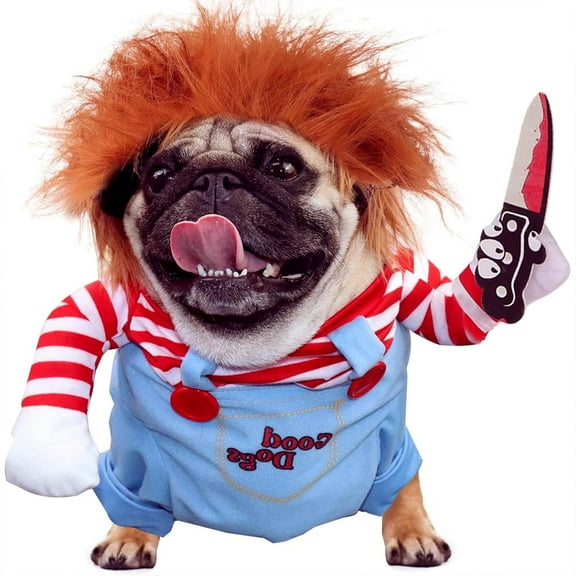 Dog Halloween Costumes, Deadly Doll Dog Costume,Chucky Dog Costume with Knife for Pets, Funny Dog Costumes Halloween for Small Dogs