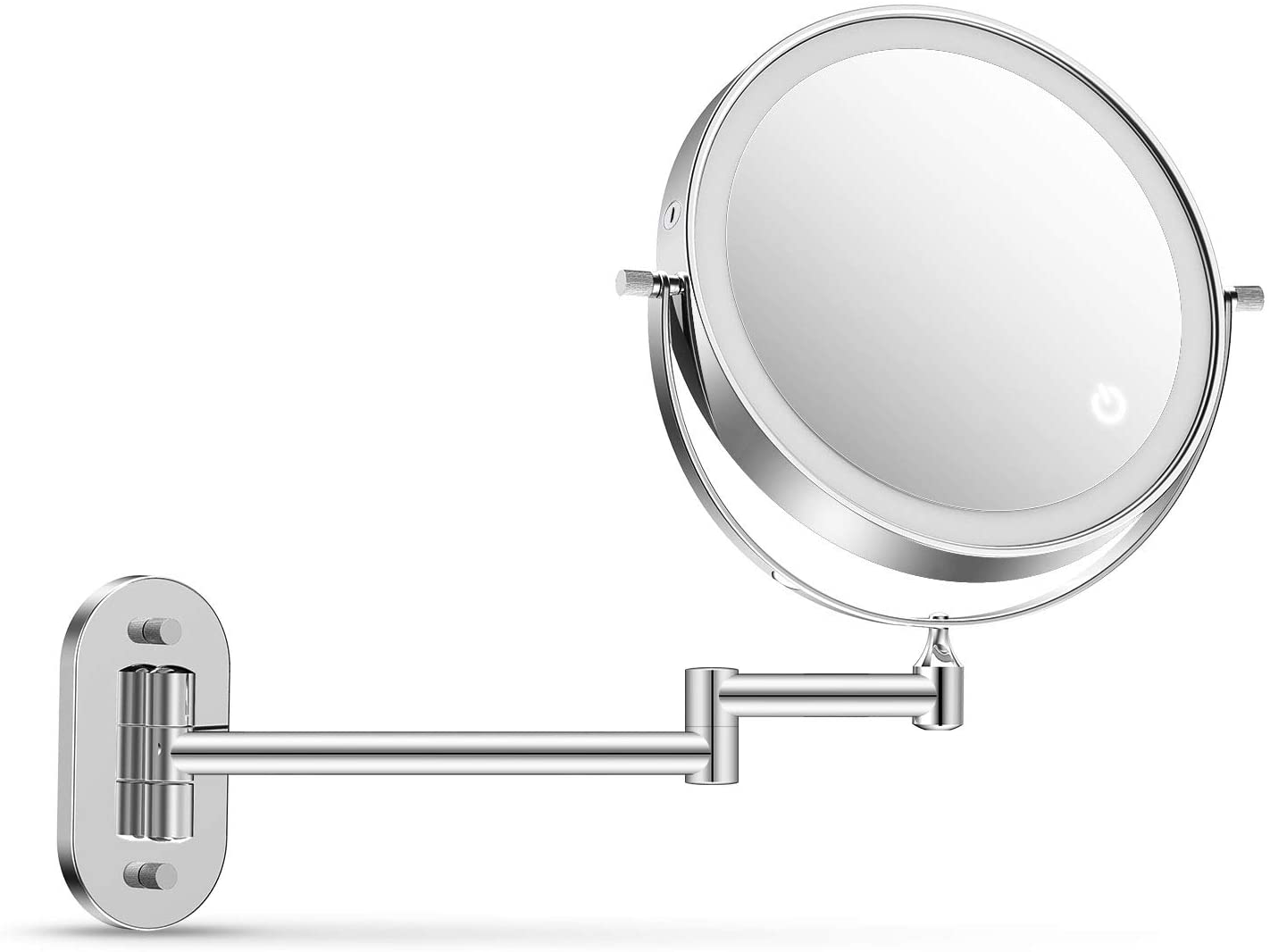 Alvorog 1X/5X Wall Mounted Makeup Mirror, Power Supply Touch Screen,  Extendable Magnifying Mirrors with Color Lighting Modes, 360°  Swivel,Timing Function ,8inch,Round