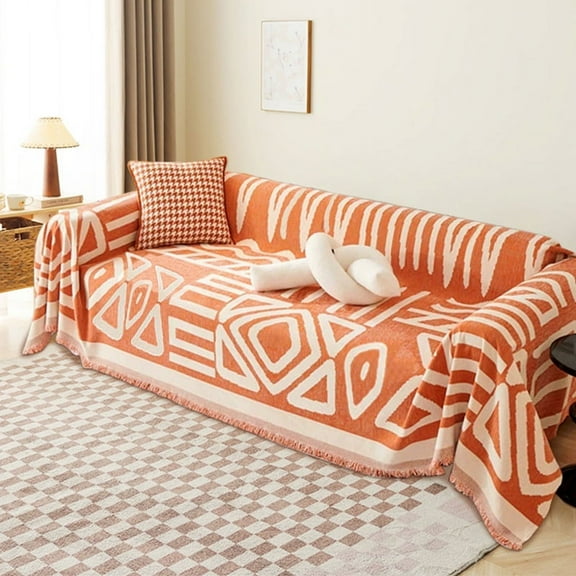 XmhyTop Couch Cover Orange Chenille Sofa Covers Boho Tassel Sofa Towel Cover for Living Room Sofa Easy Fit Washable Furniture Sofa Protector 70.87*59.06inch