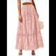 thumbnail image 1 of Falda Larga Playera Estilo Bohemio Informal de Verano 2025 para Mujer, con Encaje Bordado, Ojales, Cintura Elástica, , Escalonada, Corte A. Rosa L, 1 of 10