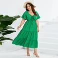 thumbnail image 2 of IDOPIP Women's Plus Size Summer Dress Sweetheart Neckline Short Sleeve Ruffle Hemline A Line Tiered Dress, 2 of 7