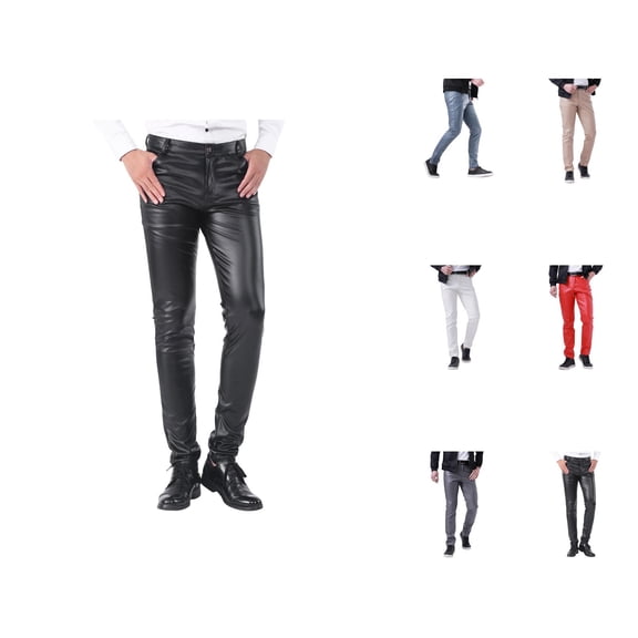 Leather Pants for Men 2025 Slim Fit Motorcycle Pants Stretchy with Pockets Casual Trousers