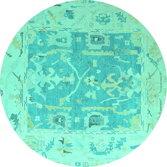 Ahgly Company Indoor Round Oriental Turquoise Blue Traditional Area Rugs, 7' Round