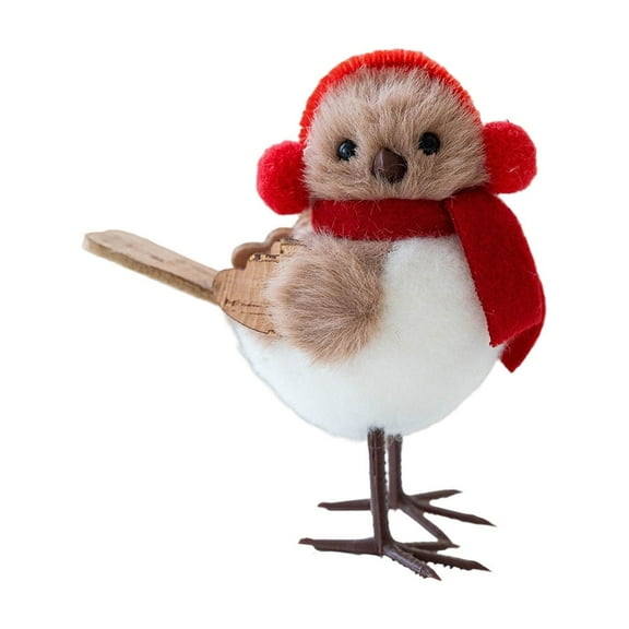 Christmas Tree Ornaments Faux Foam Birds with Red Scarves and Hats, Clip-On Holiday Decoration for Tree, Centerpiece, or Garden
