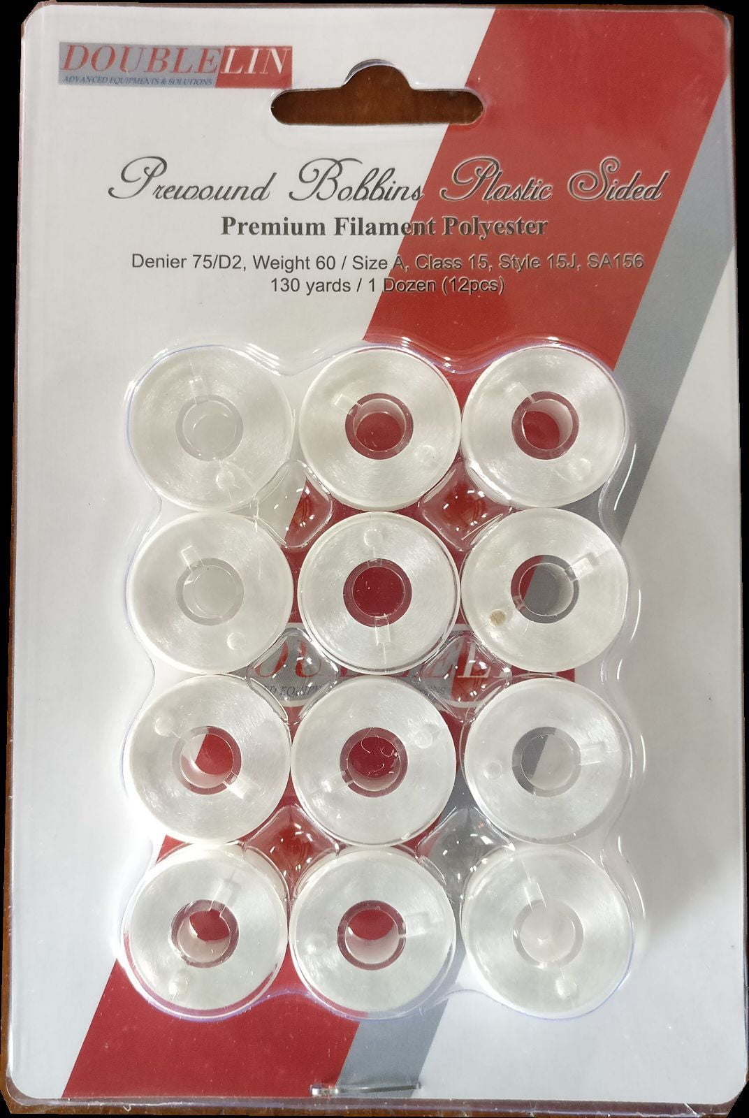 Prewound bobbins, Plastic sided, Size A, Style A, Class 15, 15J