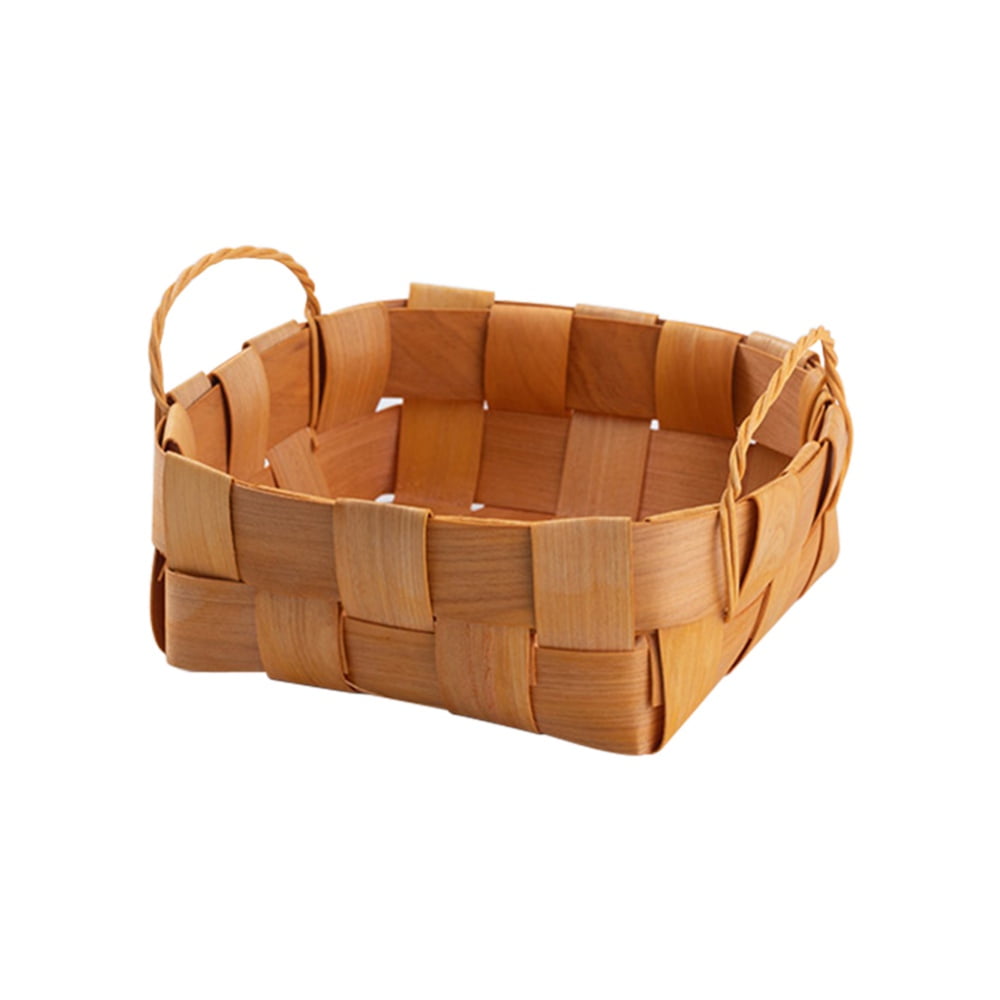 Baywell Small Wooden Decorative Woodchip Basket With Handles Empty
