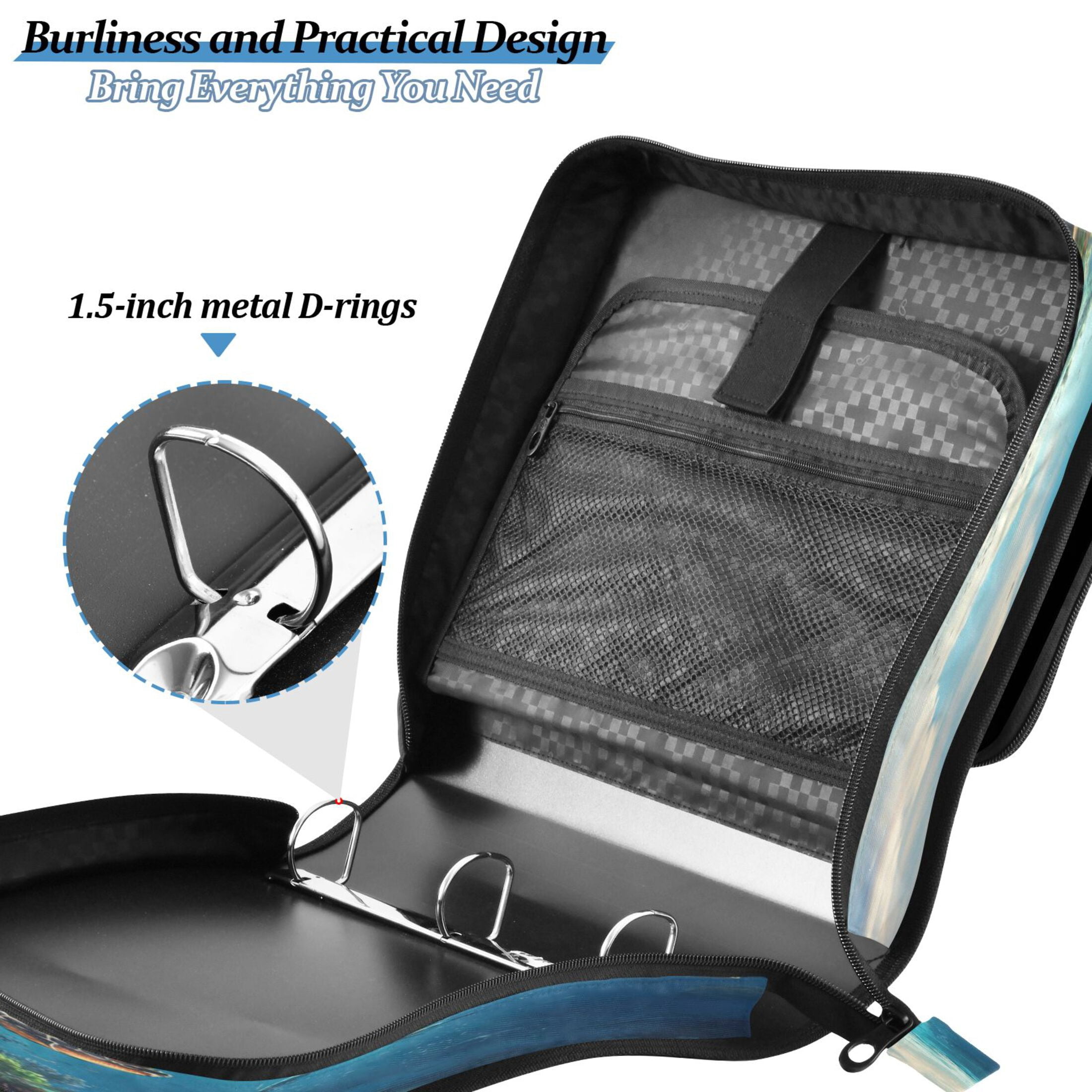 Water-Resistant 3-Ring Binder Organizer with Multiple Pockets Zipper Binder Bag for Office Sea Turtle Carrying Island