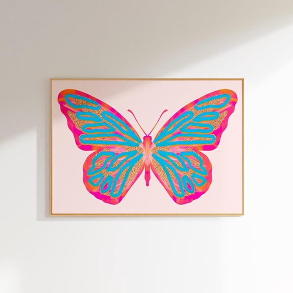 Butterfly Wall Art Preppy Prints Colorful Room Decor, Pink Wall Art Gifts For Teen Girls Room Decor, Horizontal Wall Art Above Bed Decor Wall Art, Modern Wall Decor, 8x12 UNFRAMED