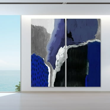 Cobalt Abstract Driptych 36 in x 72 in Painting Art Prints, by Empire Art Set of 2