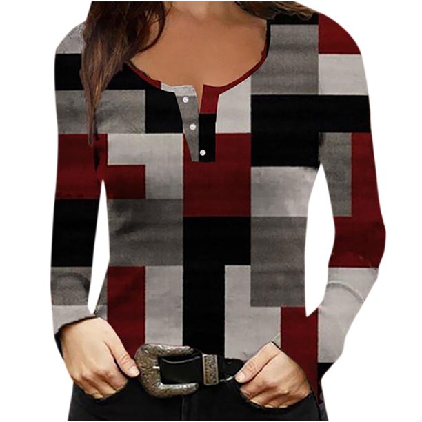 Mujeres sexy botones delgados impresión casual manga larga cuello redondo camisas blusas tops Fridja FKASFK2064