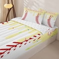 thumbnail image 3 of Homewish Yellow Drippy Baseball Stitch Print Zipper Full Size Comforter Sets with Fitted Sheet and 2 Pillowcases,Sports Monogram Zipper Bedding Set For Kids Boys And Girls,Reversible,4-Piece, 3 of 7