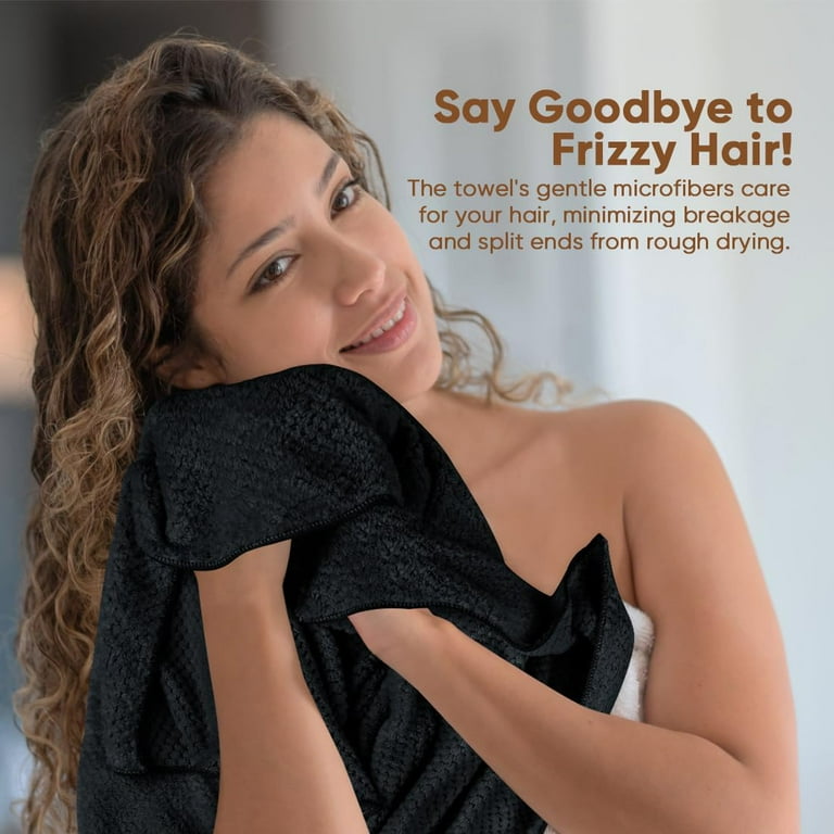 HOMEXCEL Black Microfiber Hair Towels 5 Pack 40 x 20 Inches Black Salon Towels Super Soft and Absorbent Hair Towel for Salon Bath Spa Pool and Home Hair Care Fast Drying Turbans