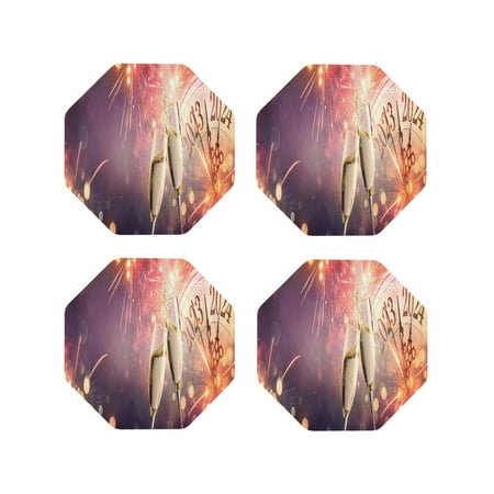 

Tideii 2024 New Year for Leather Coasters 4 Pieces Anti-fouling and Anti-scalding Decorative Coasters Suitable for Restaurants Kitchens Coffee Shops-Octagon