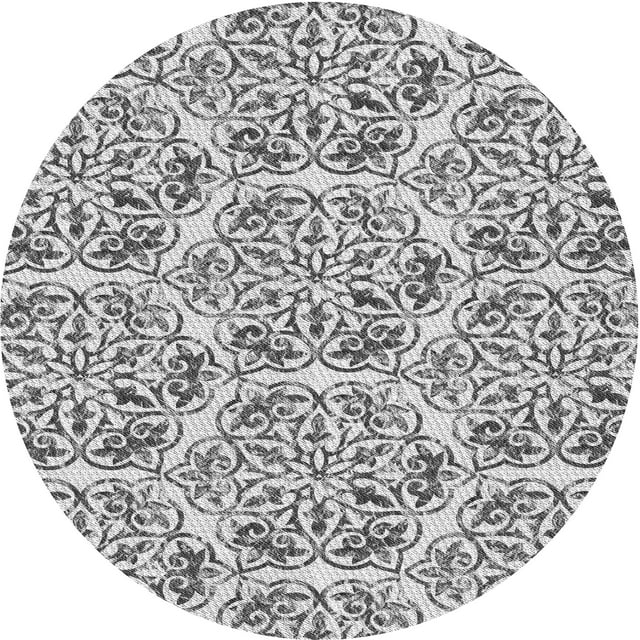 Ahgly Company Tapis Rond Lavable en Machine Intérieur Transitionnel Gris Foncé, 7 Pieds Rond