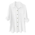 thumbnail image 3 of YDFCWXW Button Down Shirts for Women Long Sleeve Shirt Casual Loose Fit Blouses V Neck Collared Tops Work Blouse White, L, 3 of 9