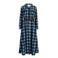 thumbnail image 3 of AUNVITO Women's Plaid Dress Button-Down Shirt Dress with Belt and Pockets Vintage and Slim-Fit Irregular Hem Long Sleeve, 3 of 6