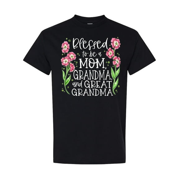 Inktastic Blessed to Be a Mom, Grandma, and Great Grandma Pink Flowers T-Shirt