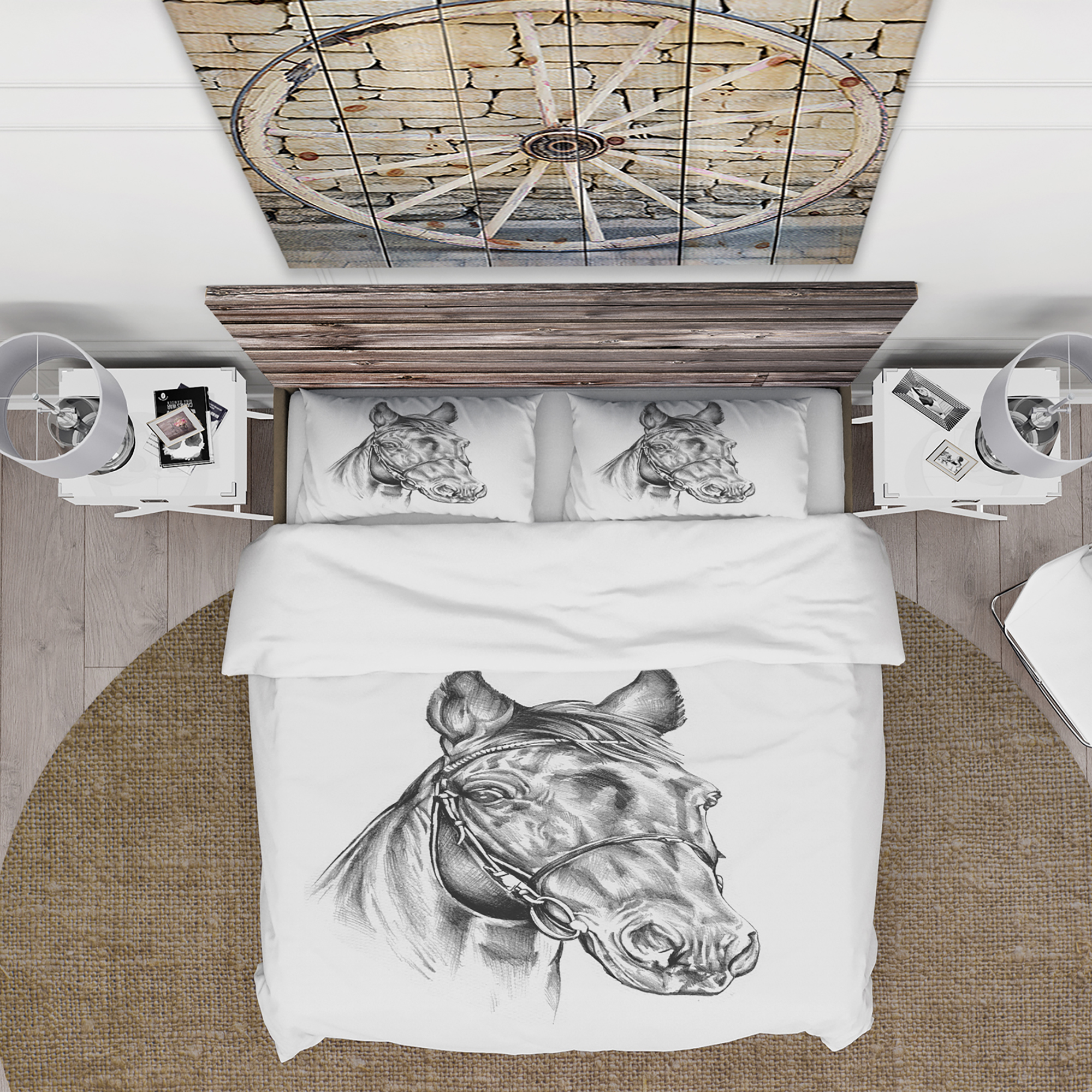 Designart 'Freehand Horse Head Pencil Drawing' Animal Duvet Cover Set