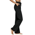 thumbnail image 3 of Wide Leg Linen Pants for Women Summer Casual High Waisted Drawstring Pants with Pockets Loose Lightweight Lounge Trousers, 3 of 6
