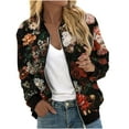 thumbnail image 2 of Ftwytp Women's Jackets Baseball Coat Lightweight Bomber Jacket Long Sleeve Zip Up Flight Jackets Outdoor Windbreaker Coats Autumn Winter Casual Floral Print Outerwear, 2 of 5