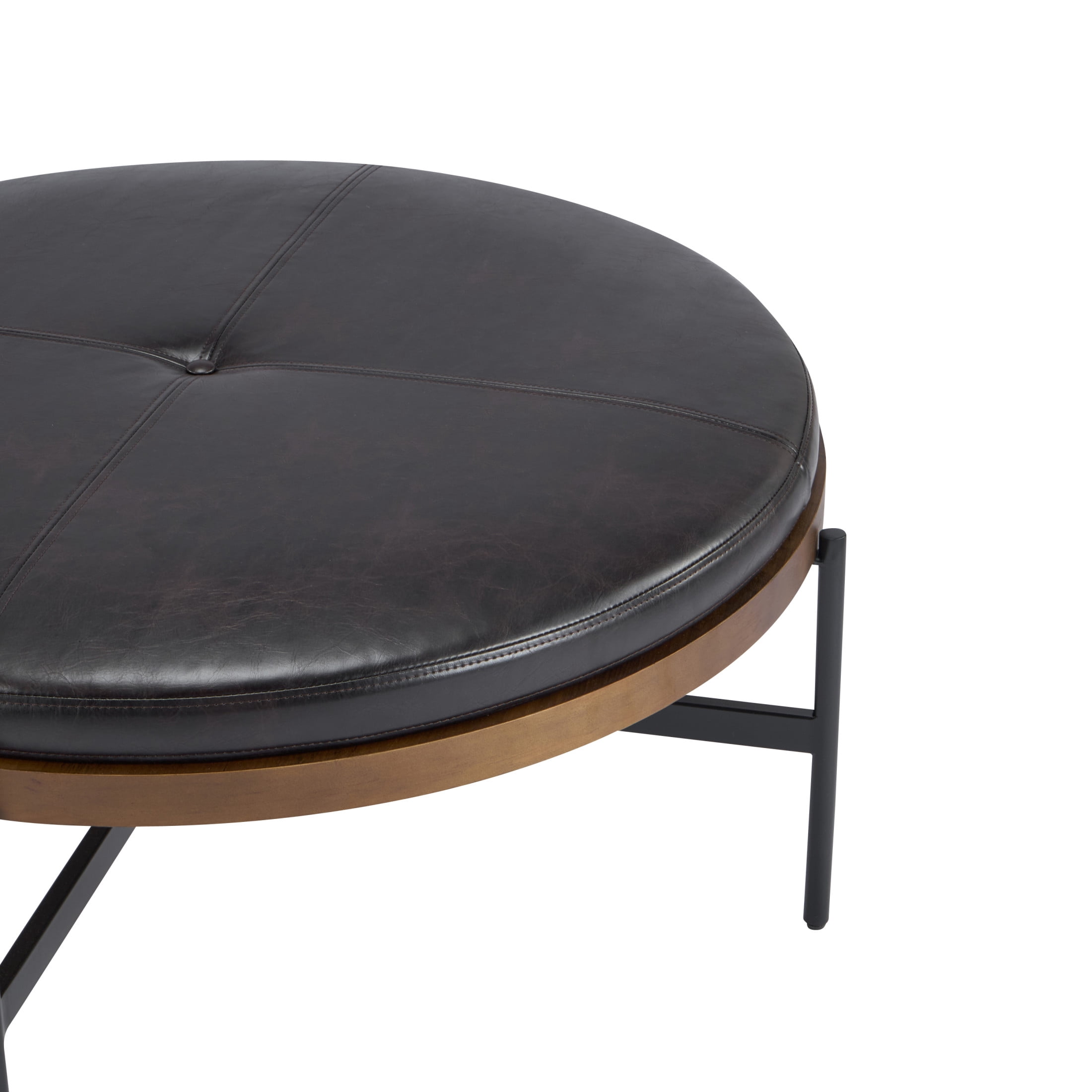 Christopher Knight Home Industrial 36" Round Cocktail Ottoman, Button Tufted PU Upholstered Coffee Table, Black
