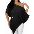 thumbnail image 2 of Women's Off Shoulder Asymmetrical Tops Dressy Dolman Sleeve Ruched Going Out Blouse Dress Top Black S, 2 of 8