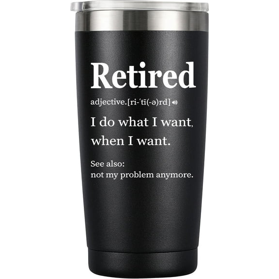 Retirement Gifts for Men Women Coworkers - Funny Retired 2025 Party Decorations for Coworkers, 20oz Stainless Steel Double Wall Vacuum Insulated Tumbler, Black