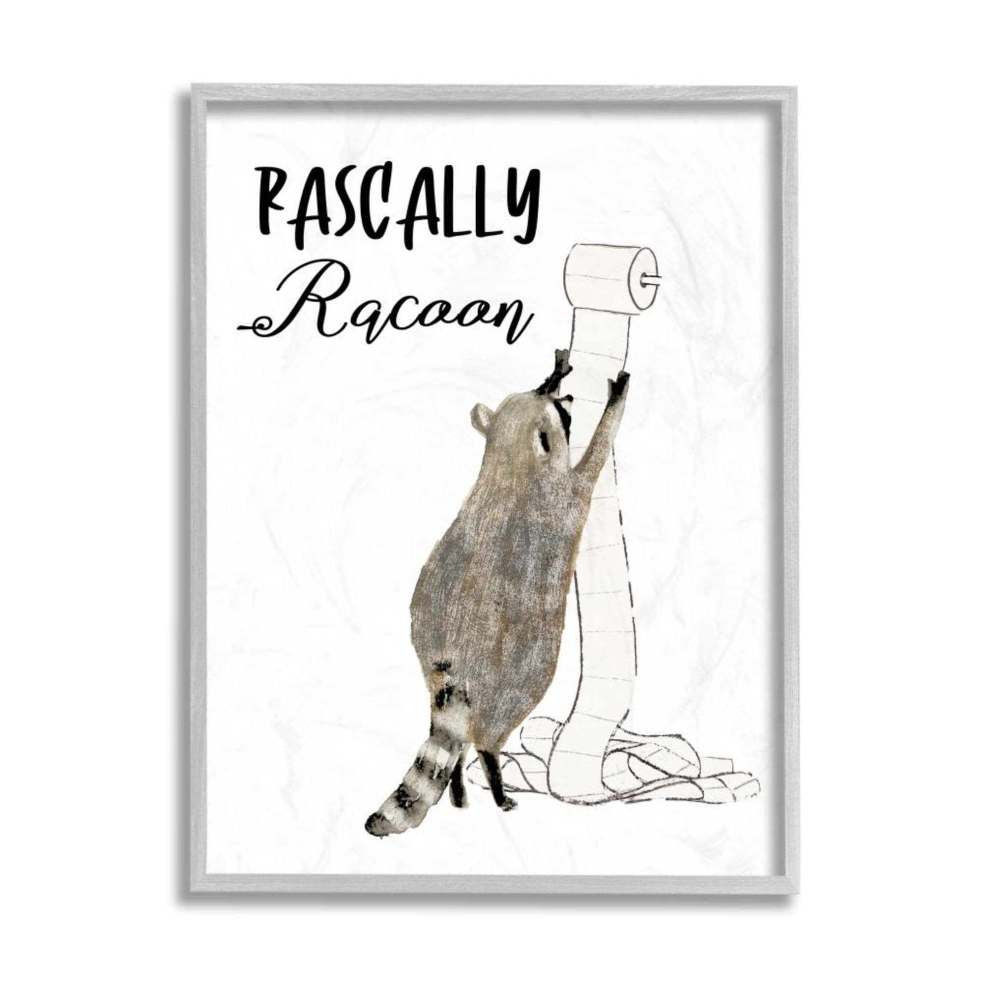 Stupell Industries Rascally Racoon Text with Toilet Paper Roll Design by Victoria Barnes