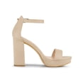 thumbnail image 3 of BLISSFUL STEP Sandales à Talons Hauts Épais à Plateforme avec Bride à la Cheville pour Femmes Beige (Taille 10), 3 of 6