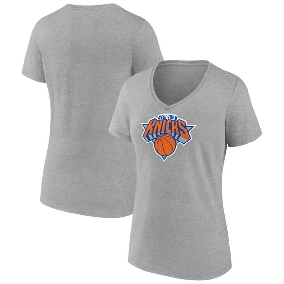 Women's Gray New York Knicks Logo V-Neck T-Shirt