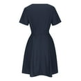 thumbnail image 6 of Itsame Women Summer Dress Pocket Solid Color V-neck Cotton Thin Dress Navy Size S, 6 of 7