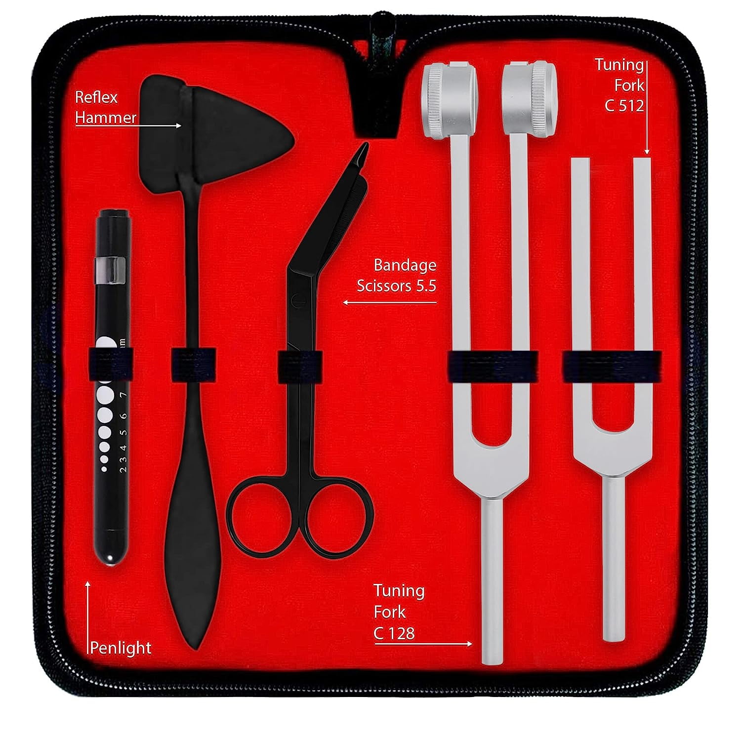 ASATechmed Nurse Starter Kit - Stethoscope, Blood Pressure Monitor, Tuning Forks, and More - 18 Pieces Total (Burgundy)