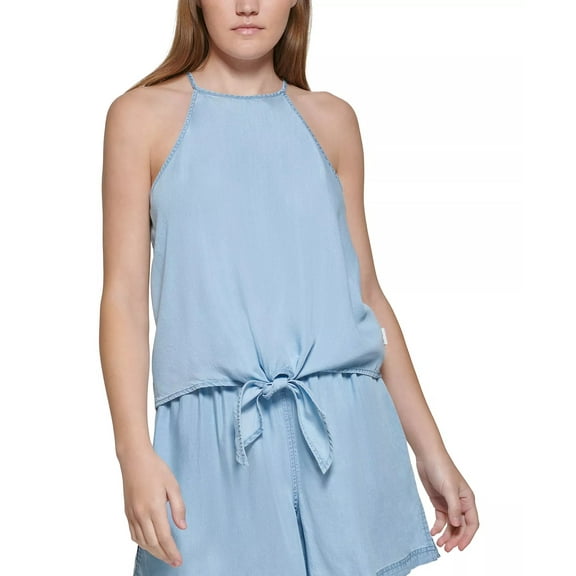 Calvin Klein Jeans Womens Tie-Waist Halter Top, Blue, XS