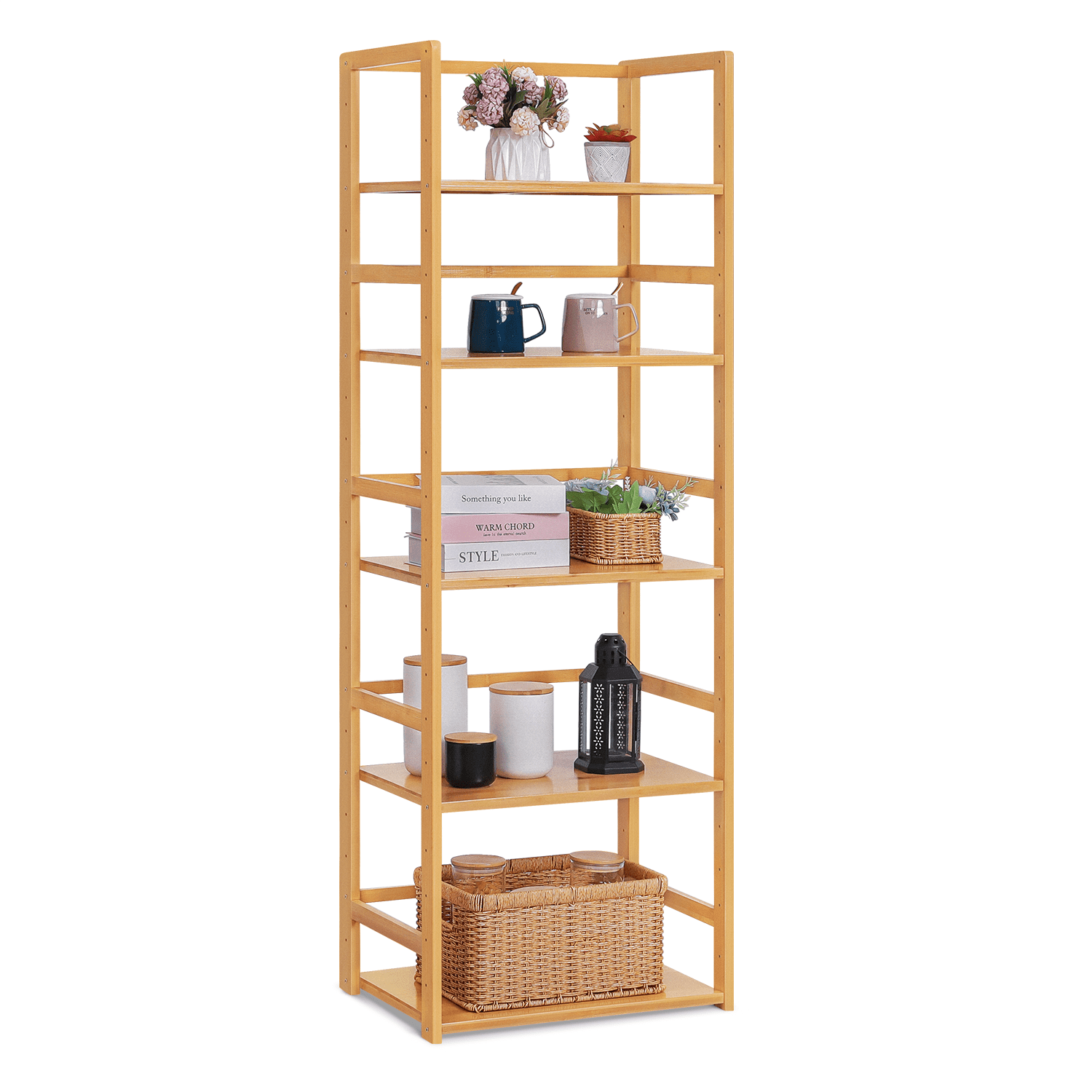 MoNiBloom Bamboo 5 Tiers Bookshelf, Books Toys Display Organizer Rack