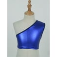 thumbnail image 3 of Haitryli Kids Girls Hip Hop Dance Outfit Shiny One Shoulder Crop Tank and Sparkly Jazz Shorts Set Royal Blue 7-8, 3 of 7