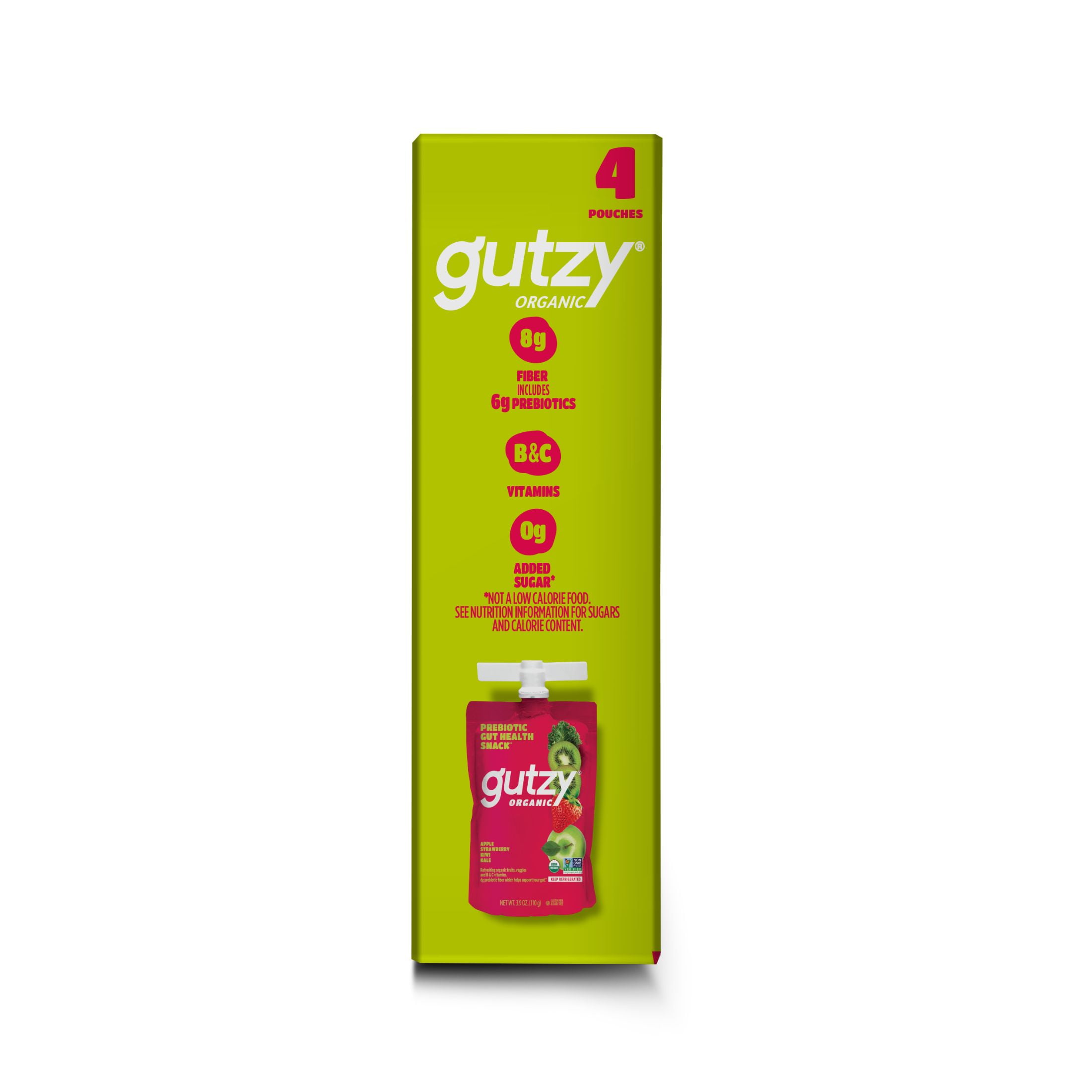 Gutzy Organic Strawberry Kiwi Kale Fruit and Veggie Pouch Snack – 4 Pack, Smooth & Family-Friendly
