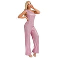thumbnail image 5 of LiiYii Women Evening Sparkly Jumpsuit One Shoulder Sleeveless Party Sequins Rompers High Waist Wide Leg Pink M, 5 of 7