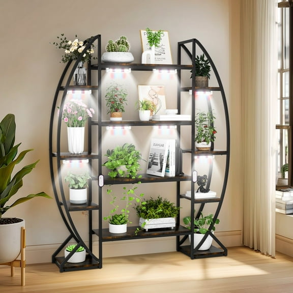 QISHENSHUI Large Plant Stand Indoor a Tall Plant Shelf with Built-in Grow Lights and Curved Design Functioning as Plant Holder to Provide Ample Space and Optimal Lighting for Indoor Greenery