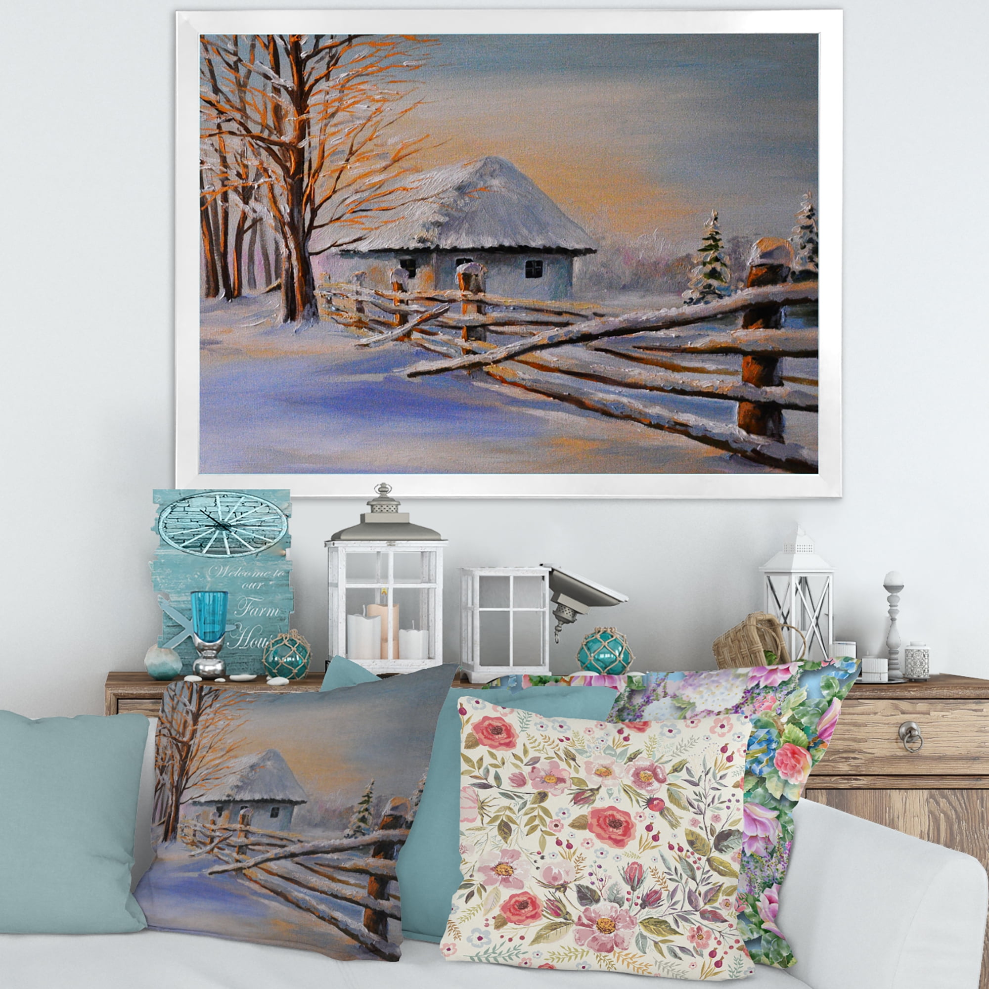 Designart 'Traditional Cottage Covered With Snow In Winter II' Traditional Framed Art Print