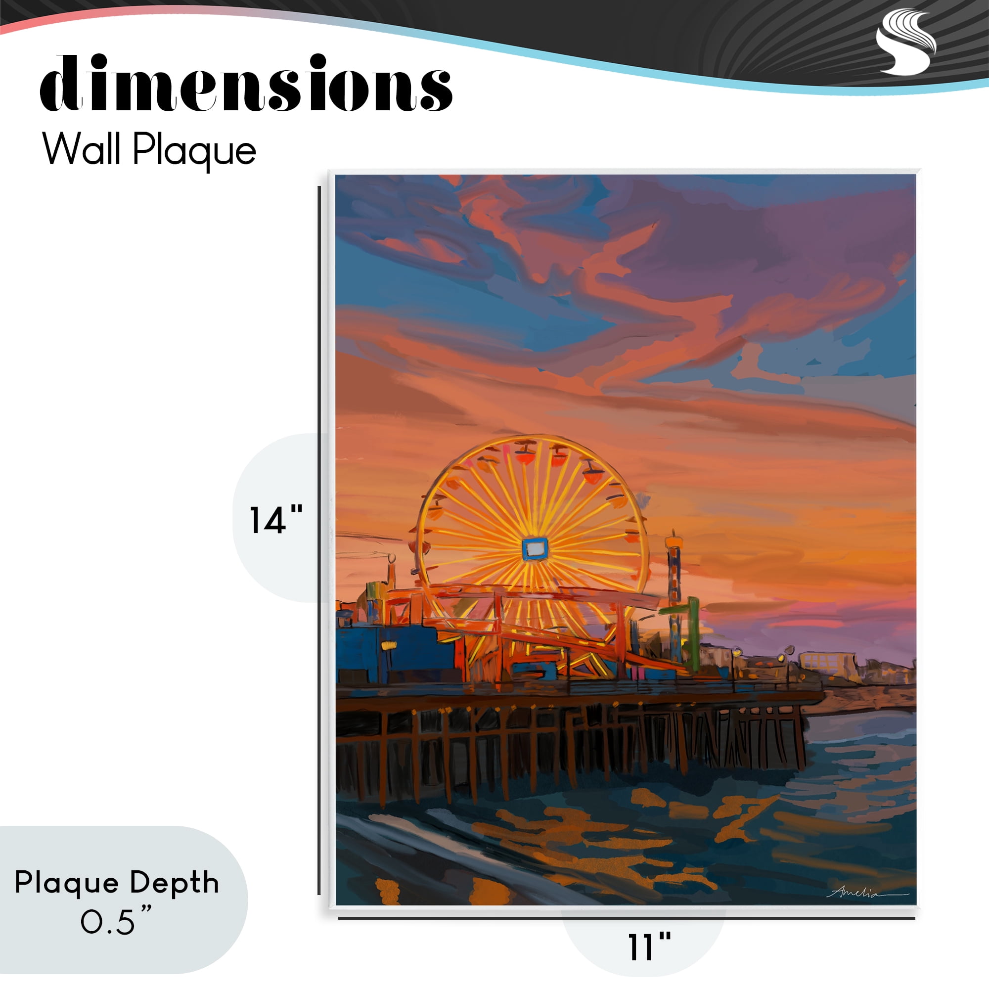 Stupell Industries Santa Monica Pier Sunset Wall Plaque Art, design by Amelia Noyes