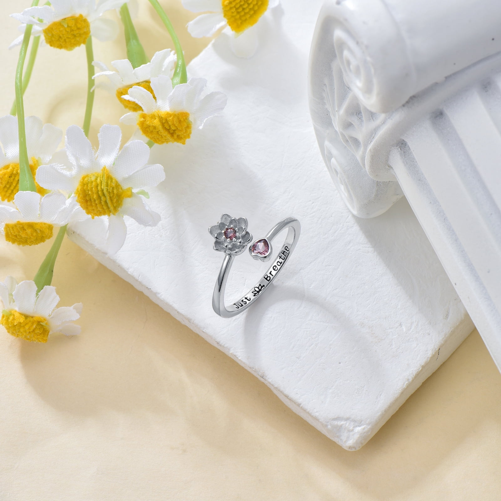 YAFEINI Lotus Fidget Spinner Ring Sterling Silver Lotus Ring Anti Stress Jewelry Gift for Women Wife