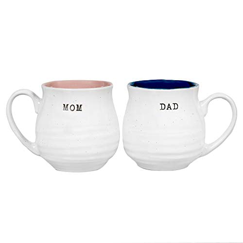 Sheffield Home Set of Stoneware Coffee Mugs- 4 Printed Coffee Cups Latte Mugs 15 oz Black Tea Cups