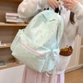 thumbnail image 6 of Floral School Backpack, Cute Aesthetic Backpack with Zippered Side Pocket, Waterproof Bookbag for Middle School College, Green, 6 of 10
