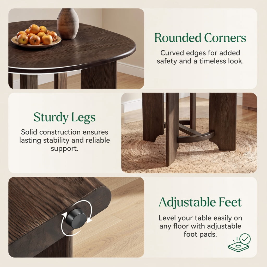 Hommoo 47 Inch Solid Wood Square Dining Table for 4, Rustic Farmhouse Kitchen Table, Durable Natural Grain Design, Walnut