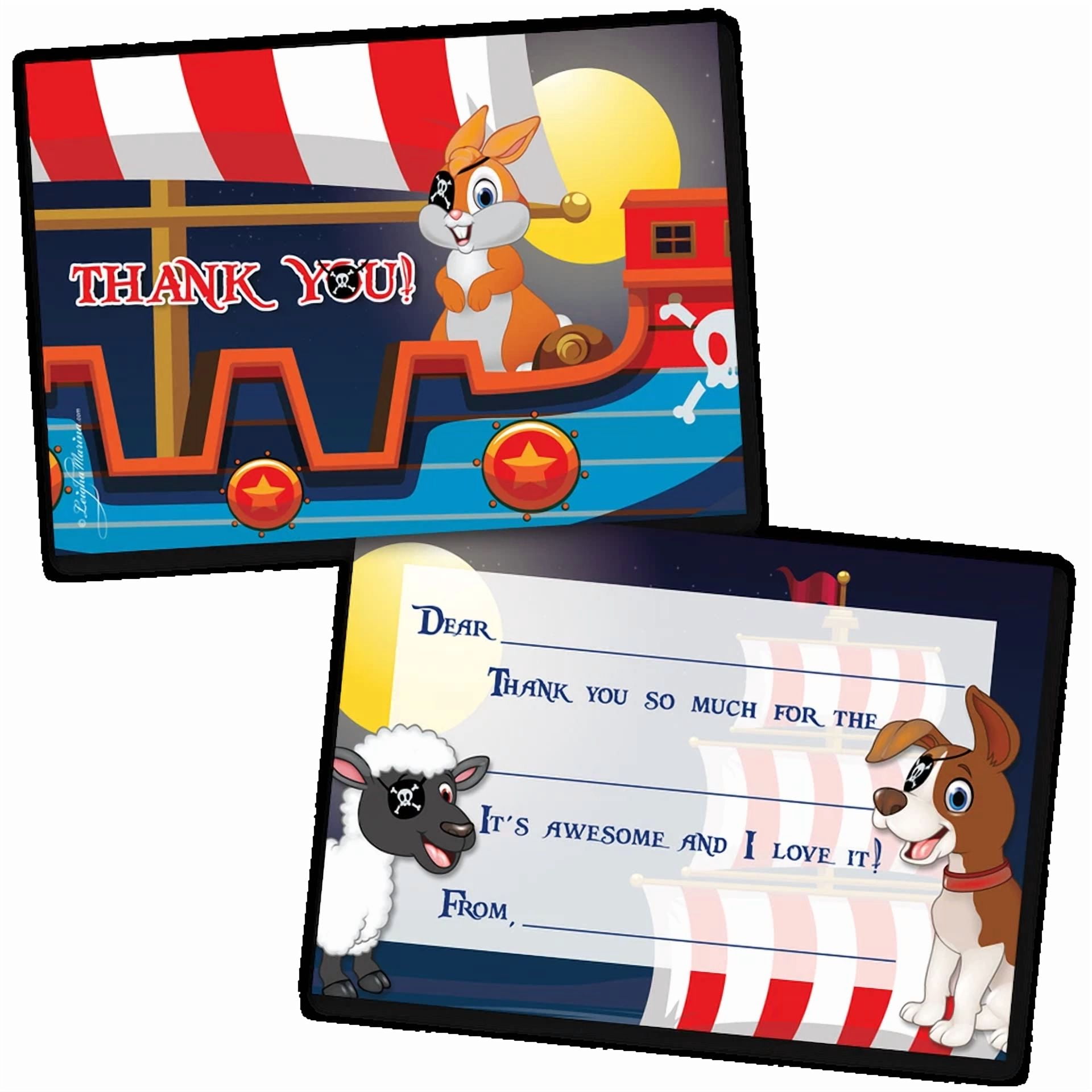 Pirates Thank You Cards For Kids, 20 Notes & 20 Envelopes