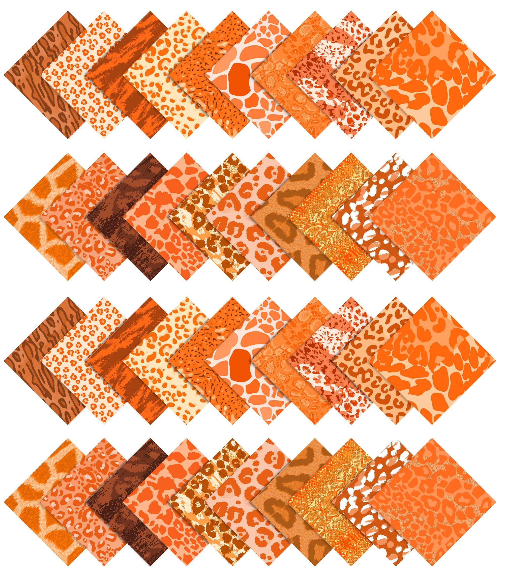 Soimoi 40Pcs Animals Print Cotton Precut Fabrics For Quilting Craft Strips 2.5x42inches Jelly Roll - Orange
