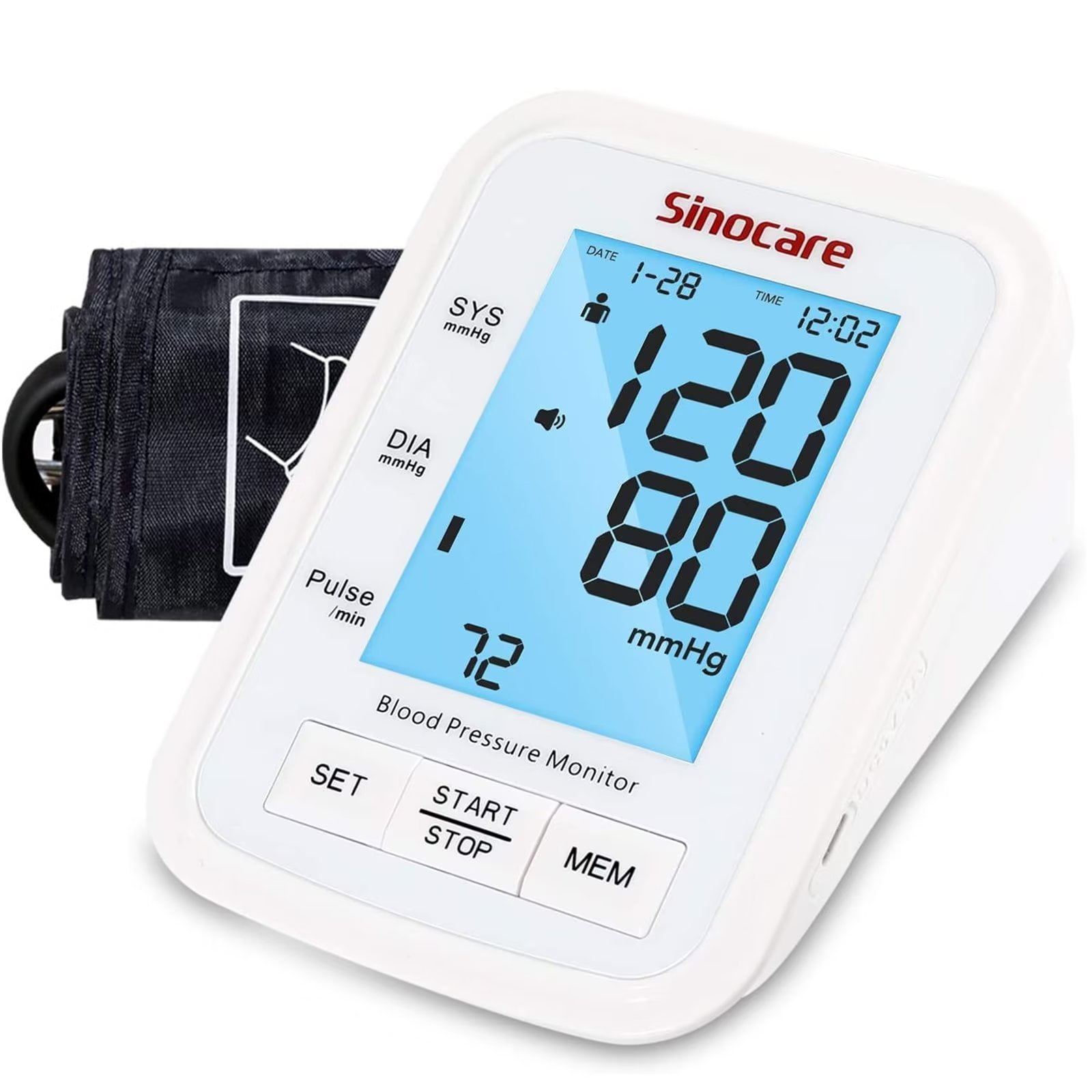 Sinocare Upper Arm Blood Pressure Monitor with 3Color LCD Backlight