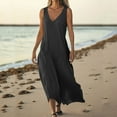 thumbnail image 2 of Akafmk Summer Dresses for Women Casual Dresses,Solid Color V-Neck Long Dress Sleeveless Tank Maxi Dresses Cotton Linen A Line Beach Sundress, 2 of 5