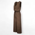 thumbnail image 4 of Fesfesfes Jumpsuit for Women Pants Overalls Printed Long Romper Casual Sleeveless V-neck Wide-leg Jumpsuit with Pockets and Drawstring Long Pants, 4 of 9